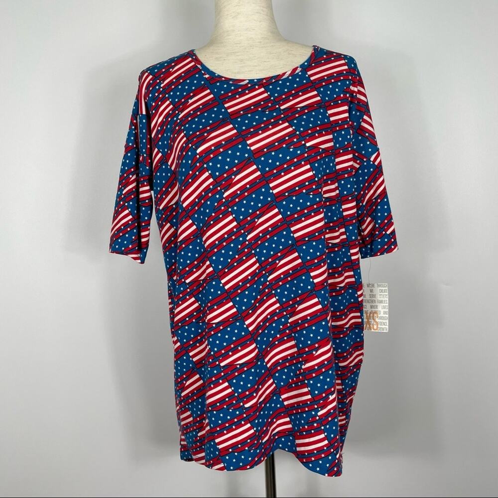 Lularoe Irma Womens Tunic American Flag Patriotic Print High Low XS NEW